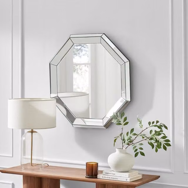 FurnitureboxUK Roux Deco Style Medium Octagon Hanging Mirror in Silver