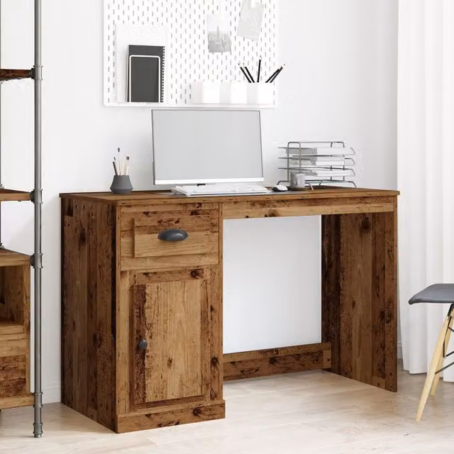 Berkfield Home Writing Desk in Brown Old Wood with Storage, W/D/H: 115 x 50 x 75 cm – 1