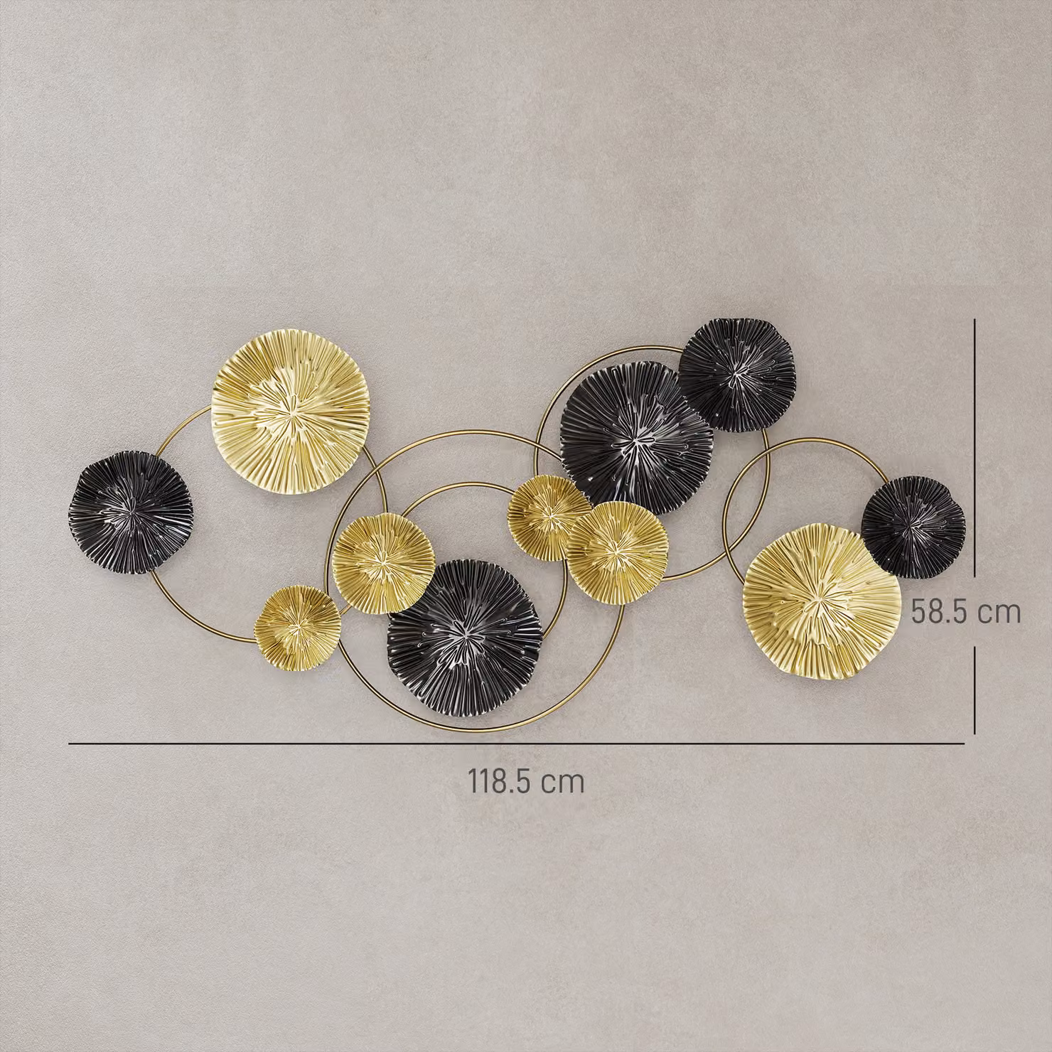 HOMCOM Modern Geometric Metal Wall Art with Abstract Round Disc Design in Gold and Silver – 3