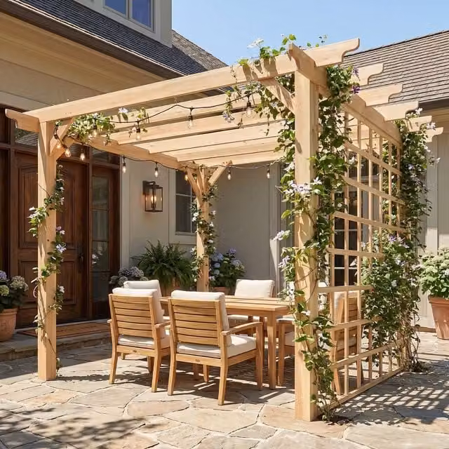 Outsunny Wooden Pergola Gazebo Arch with Trellis in Brown, W/D/H: 300 x 300 x 300 cm