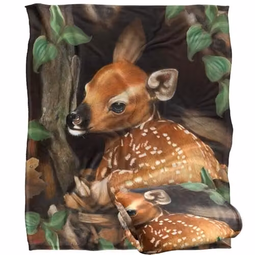 JQ Licensing Karen Latham Fawn Baby Deer Super Soft Microfibre Throw Blanket, White, W/D/H: 152 x 127 cm – 1