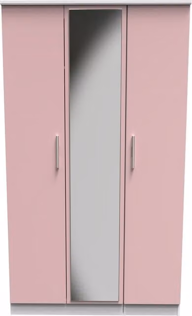 Knightsbridge Kobe Triple Mirrored Wardrobe in Pink and White