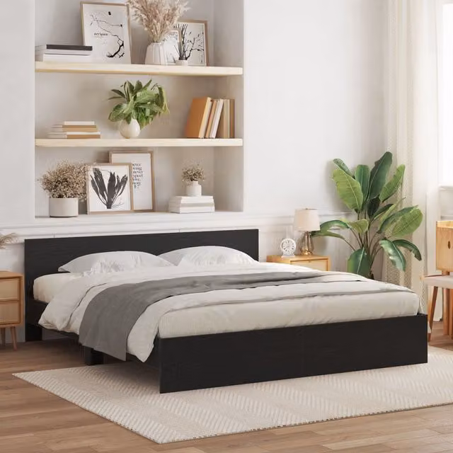 Berkfield Home Modern Bed Frame with Headboard in Black Oak, W: 180 cm, D: 200 cm – 1