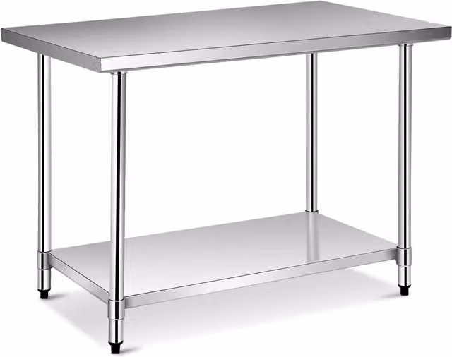 Kelvenix Silver Stainless Steel Rolling Kitchen Prep Table W: 100 cm, D: 50 cm