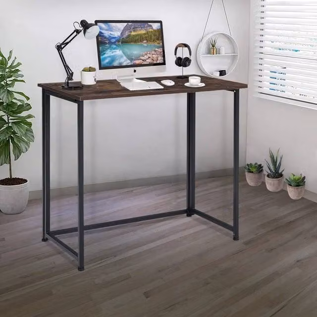 EONLION Rustic Brown Metal Frame Folding Writing Desk – 1