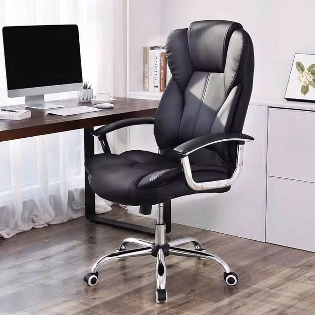 The Bazaarist Executive Swivel Office Chair in Black with Synthetic Leather and Armrests