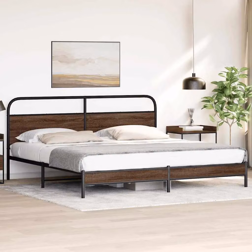 Berkfield Home Metal Bed Frame in Brown Oak, 200 x 200 cm – 3