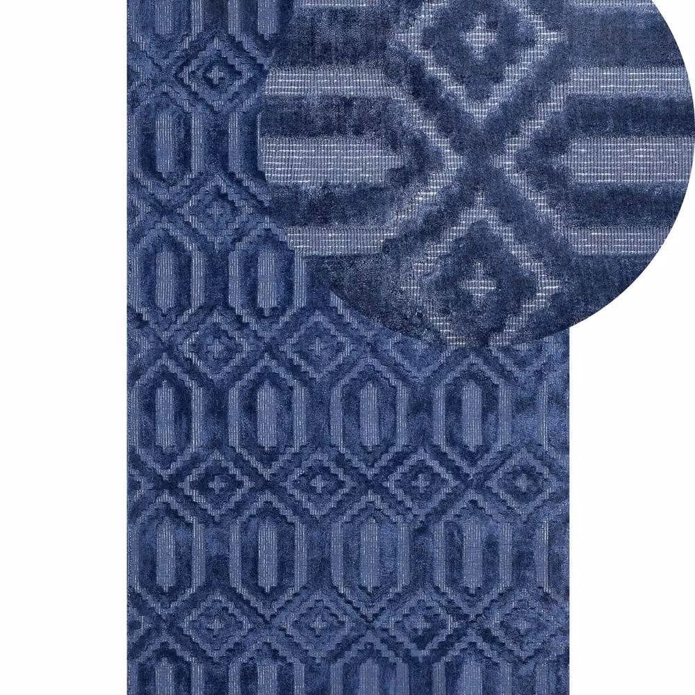 Wyld and Coco Blue and White Geometric Viscose Hand-Woven Flatweave Rectangular Rug W: 80 cm, L: 150 cm – 2