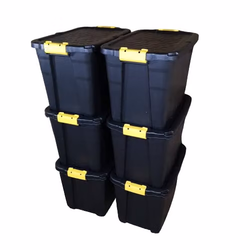 Samuel ALEXANDER Set of 6 Heavy Duty 60L Lockable and Stackable Plastic Storage Tubs with Lids and Handles, Black and Yellow – 2