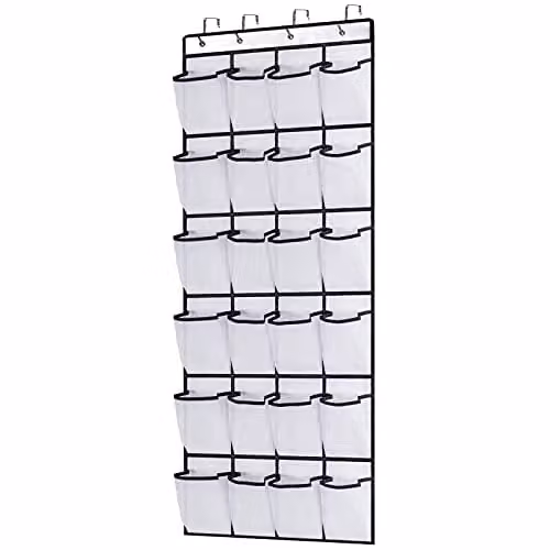AMOS 24 Pair Over the Door Shoe Organiser with Mesh Pockets, Hanging Shoe Rack for Closet, Bedroom and Hallway, Black – 1