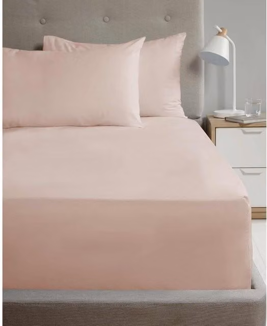 HomeSpace Direct 180 Thread Count Polycotton Percale Flat Sheet, Pink, W: 180 cm, L: 200 cm
