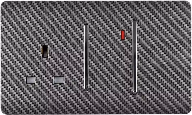 Trendi Artistic Modern Glossy 45 A Cooker Switch and Plug Socket Combination with Neon Insert in Carbon Fibre