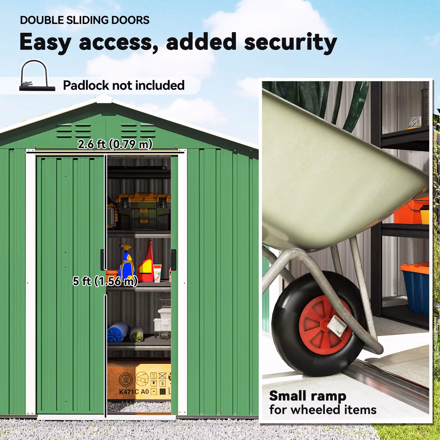 Outsunny Green Metal Garden Storage Shed with Sliding Doors and Side Vent – 5