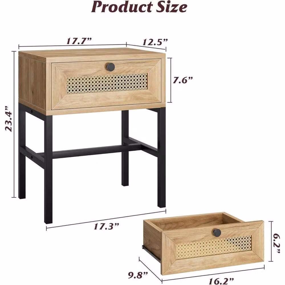 VOGREX Rattan Coffee Table with Drawer and Open Storage Shelf in Brown and Multicolour – 1