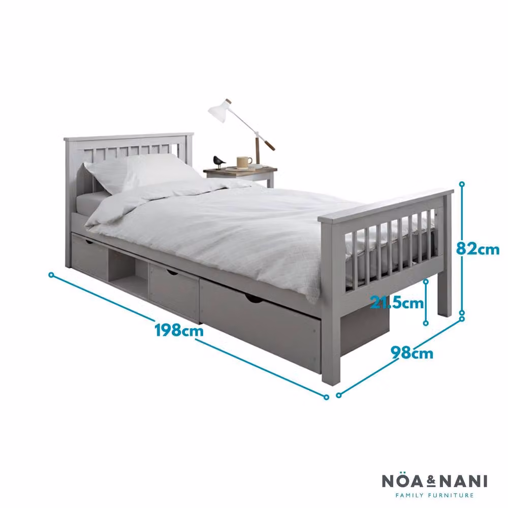 Nöa and Nani Hampshire Single Bed Frame with Oda Drawers in Grey – 4