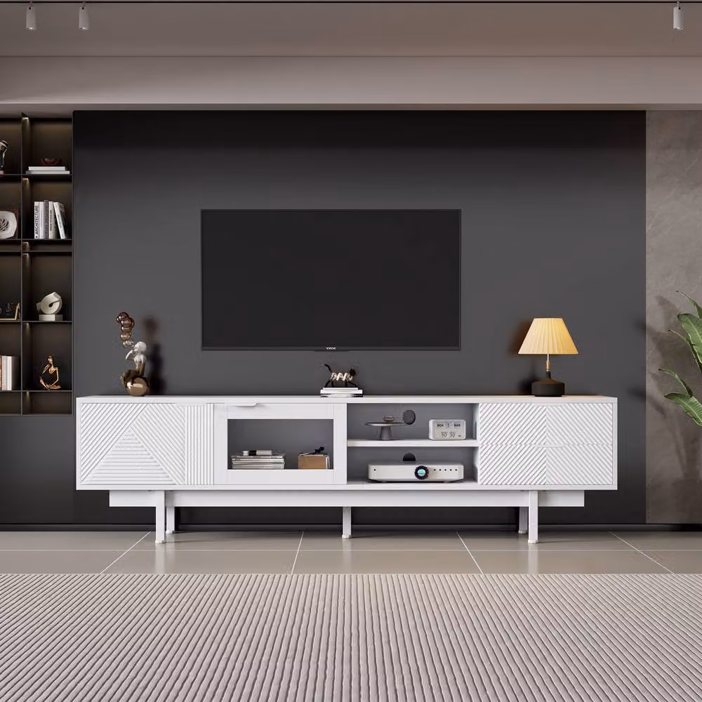 BTM White Minimalist TV Cabinet with Two Doors and Two Drawers, W: 200 cm, D: 40 cm, H: 50.5 cm – 3