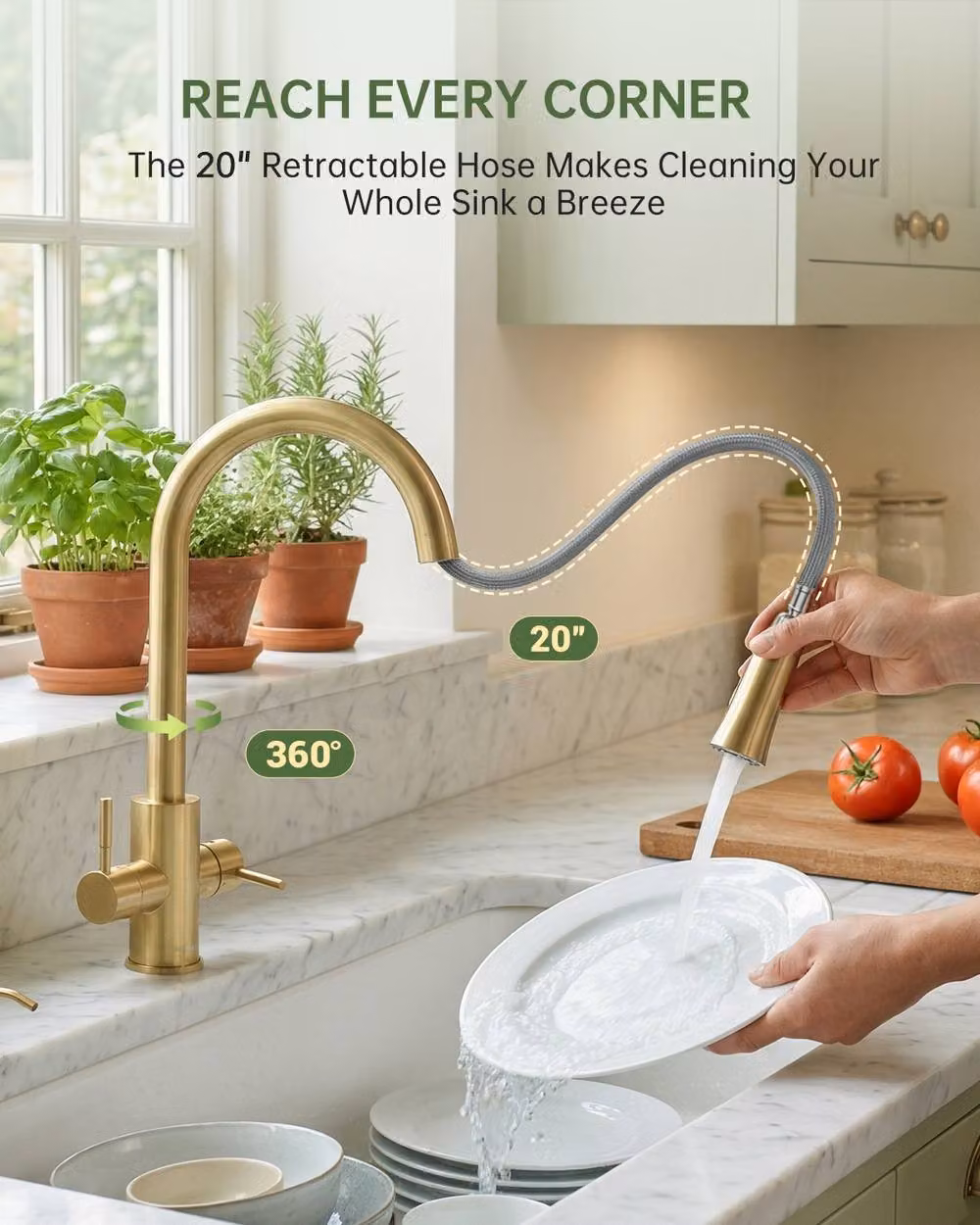 Appaso Gold Kitchen Sink Mixer Tap with Pull Out Sprayer and Swivel Spout – 3
