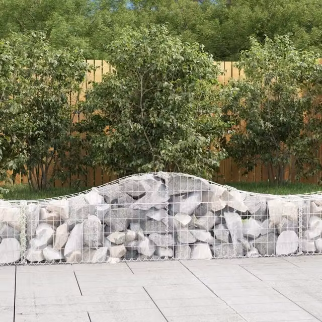 Berkfield Home Arched Gabion Baskets, 3 Piece Set, Silver Galvanised Steel, W: 200 cm, D: 30 cm, H: 40-60 cm – 1