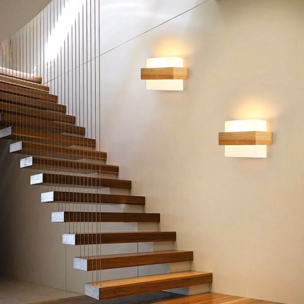 Goeco Vintage E27 Glass and Wood Wall Lamp in White – 4