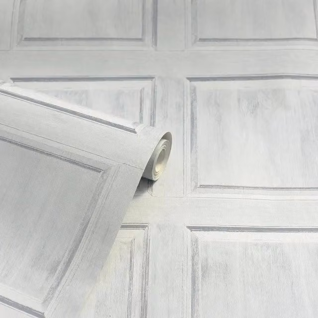 Havendro Wood Panelling Wallpaper in Light Grey