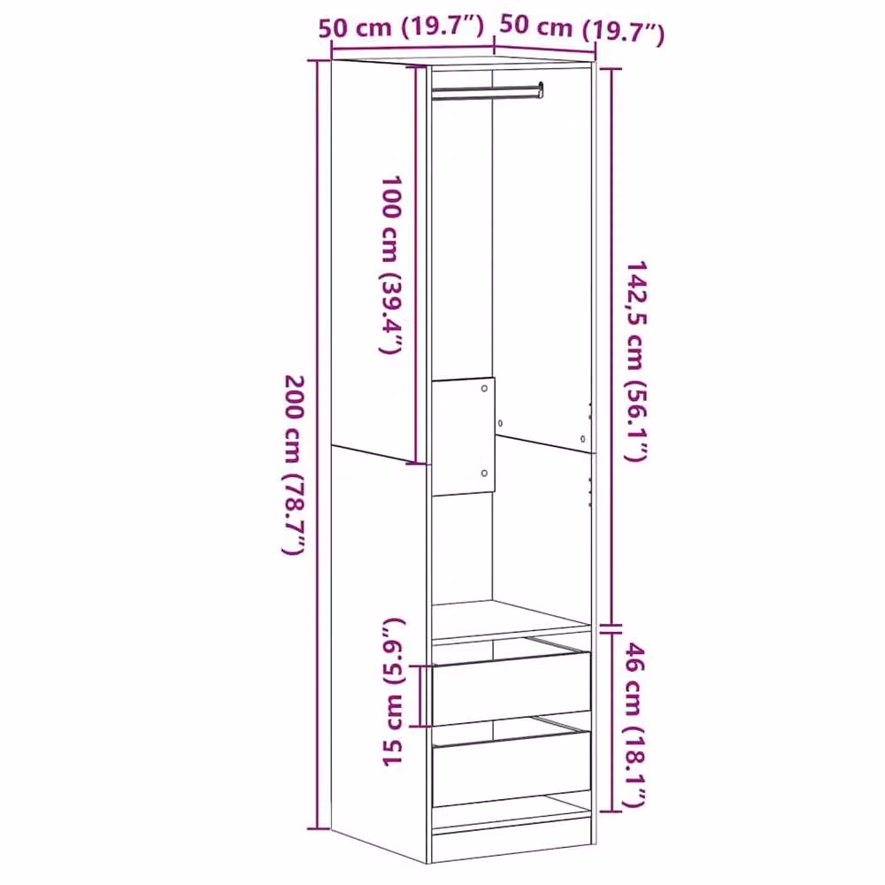 Berkfield Home Modern Black Oak Wardrobe, W/D/H: 50 x 50 x 200 cm – 4