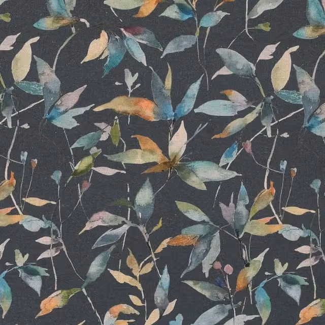 Terrys Bellagio Ardesia Classic Floral Cotton and Linen Fabric in Grey and Black