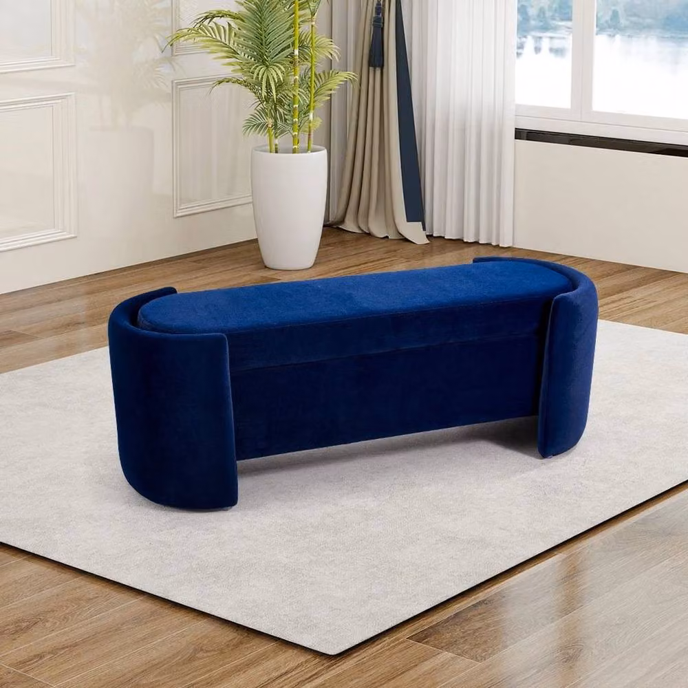 Kelvenix Velvet Ottoman Storage Box in Blue – 3