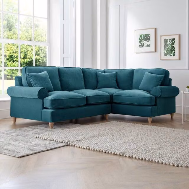 The Great Sofa Company Ezra Right Hand Velvet Corner Sofa in Green