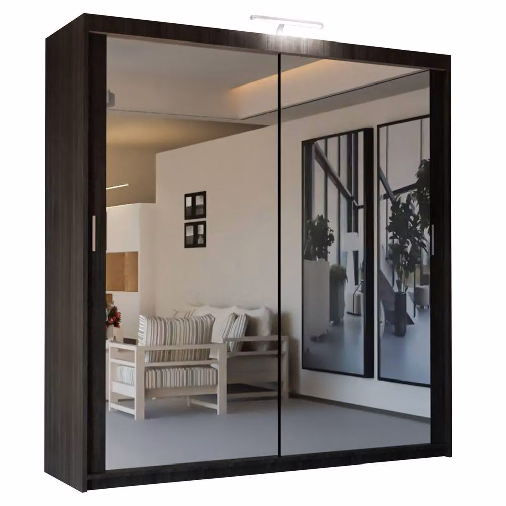 Sliding Wardrobes 4U Modern Mirror Sliding Wardrobe with Integrated LED Light, Dark Brown, W: 150 cm, H: 217 cm – 2