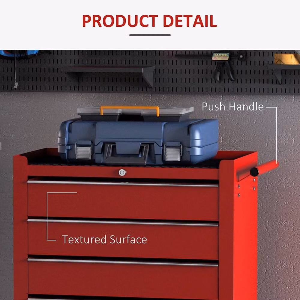 NESTLUNE Steel Tool Trolley with 5 Drawers in Red – 4