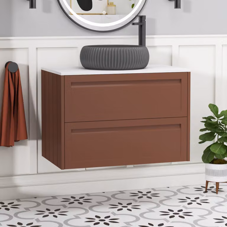 Royal Bathrooms Elmore 800mm Terracotta Clay Wall Hung Vanity Unit with 2 Drawers and Milan Black Basin