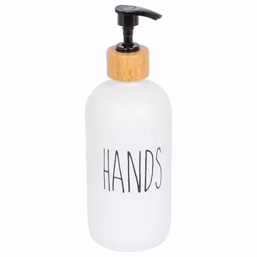 Harbour Housewares Glass Hand Soap Dispenser in White, 500ml Refillable Bottle with Bamboo Pump