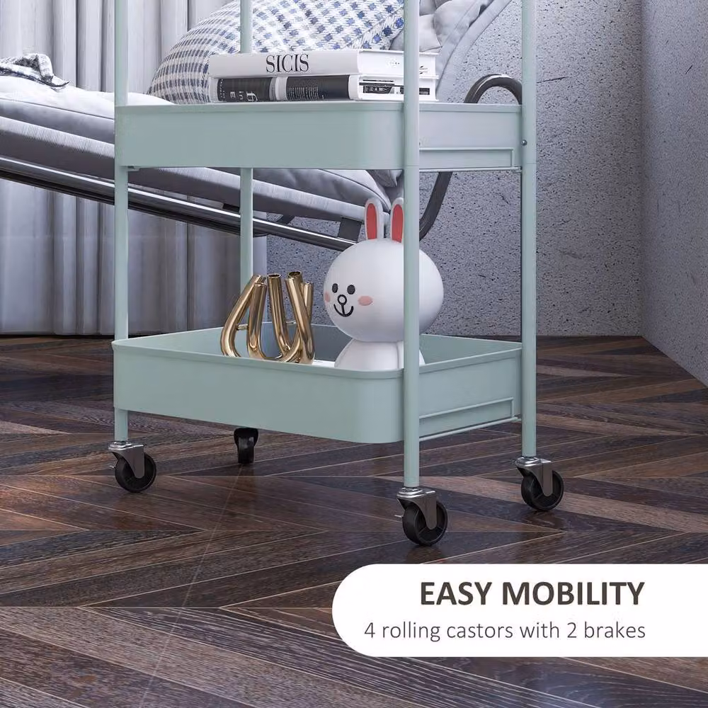 Kelvenix 3 Tier Rolling Utility Storage Trolley on Wheels, Blue – 4