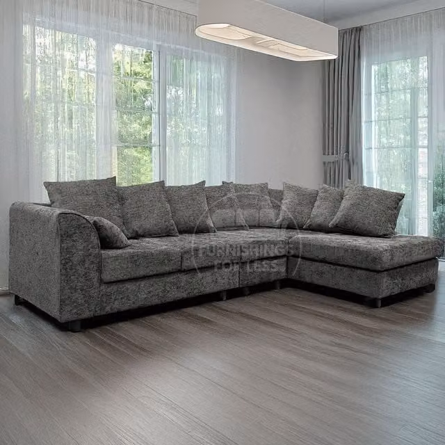 Furnishings For Less UK Monaco Grey Chenille Fabric Large 5 Seater L Shaped Corner Sofa, Right Hand Facing