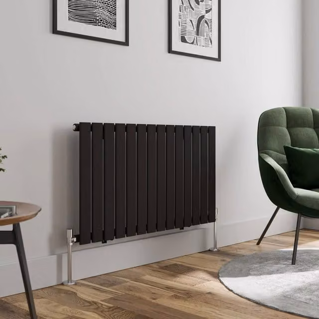 Temprazo Flat Single Panel Horizontal Designer Radiator in Black, W: 106 cm, H: 60 cm