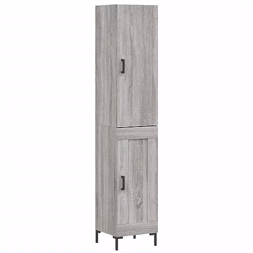 vidaXL Modern Grey Sonoma Highboard Sideboard with Hinged Doors and Internal Shelves