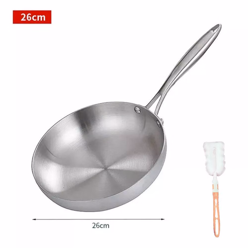 Hinsinc Stainless Steel Uncoated Frying Pan with Removable Handle, Silver, Diameter: 26 cm – 2