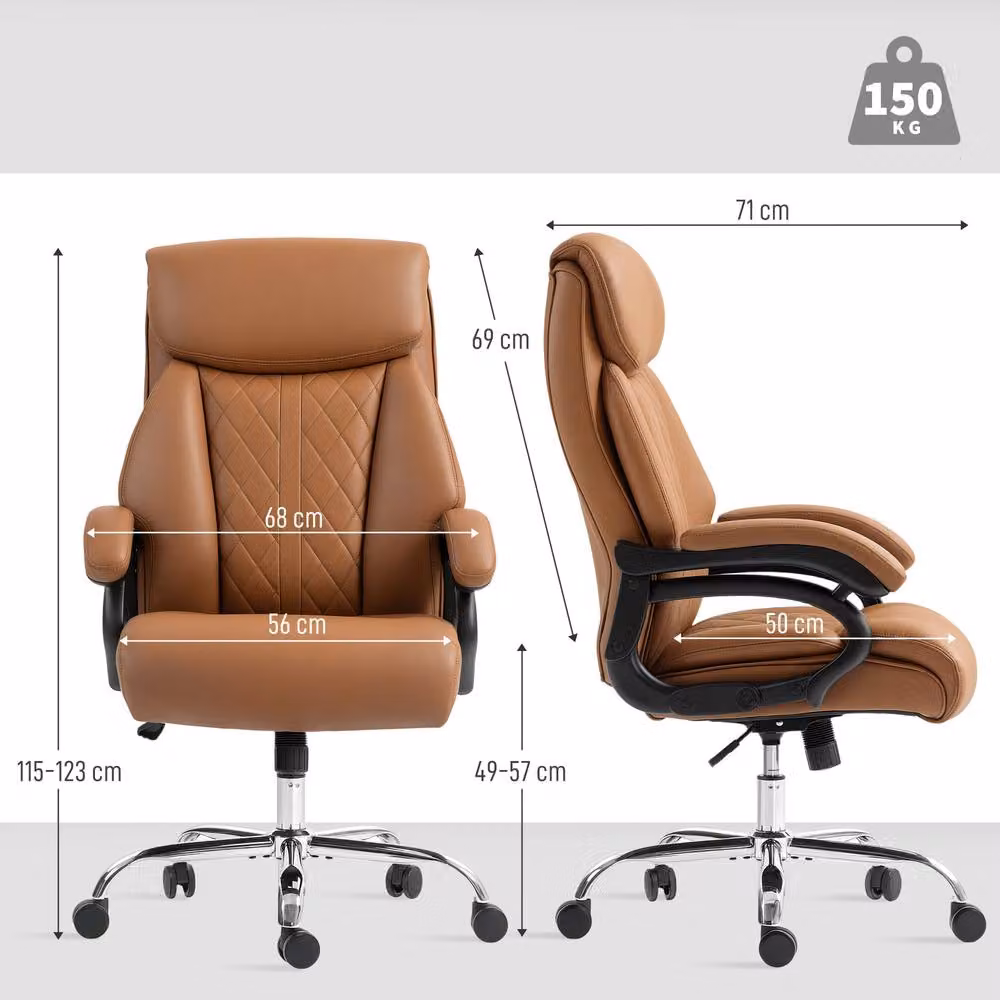 STILVORA Brown Synthetic Leather Task Chair with Headrest, Armrests and 360 Degree Swivel – 3