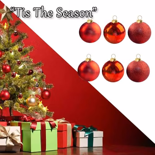 VFM e-Store Red Round Christmas Bauble Hanging Tree Ornaments, Pack of 6, Diameter: 6 cm – 6
