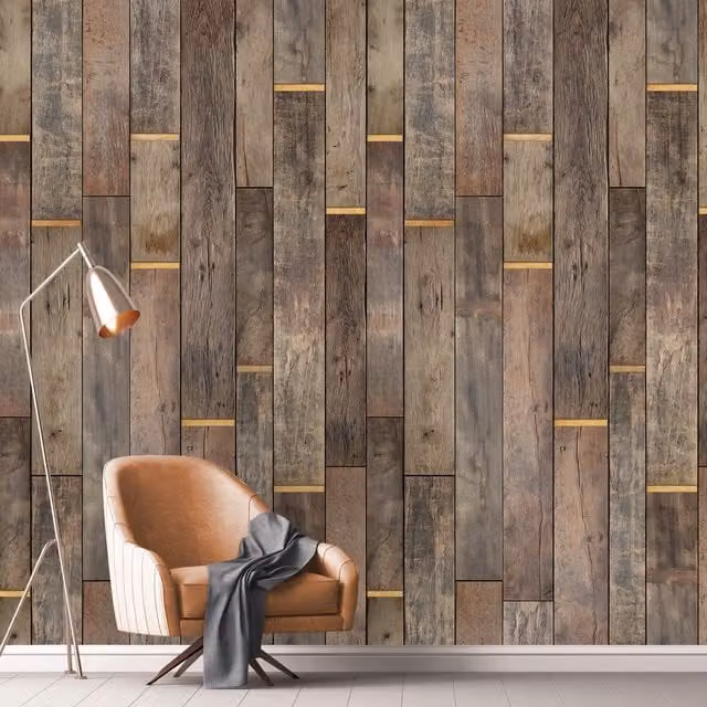 Grandeco Nouveau Bois Mural Wallpaper, Multicolour and Brown