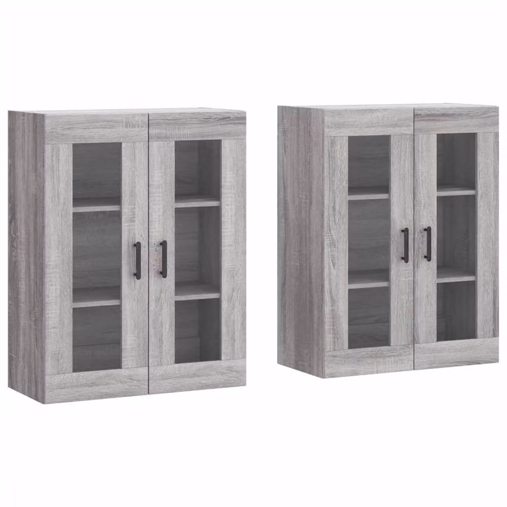 Berkfield Home Wall Mounted Cabinets with Glass Doors, 2 Piece Set in Grey Sonoma Engineered Wood – 3