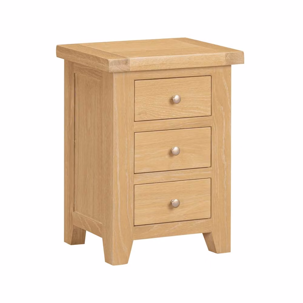 Home Source 3 Drawer Bedside Cabinet Nightstand with Oak Top in Light Oak – 2