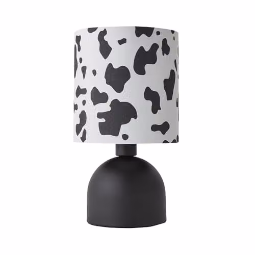 ValueLights Miley Cow Print Drum Table Lamp in Black and White with LED Bulb – 1