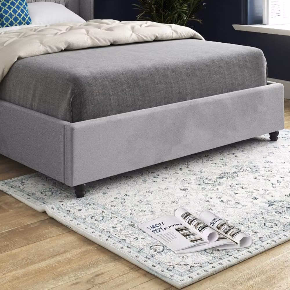 KDMD Wormbridge Winged Upholstered Designer Bed Frame in Grey Soft Velvet, W/D/H: 200 x 189 x 137 cm – 4
