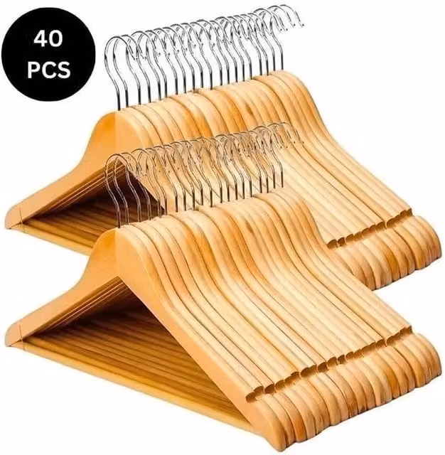 EONLION Brown Wooden Suit and Garment Hangers with Contoured Shoulders and Swivel Hook