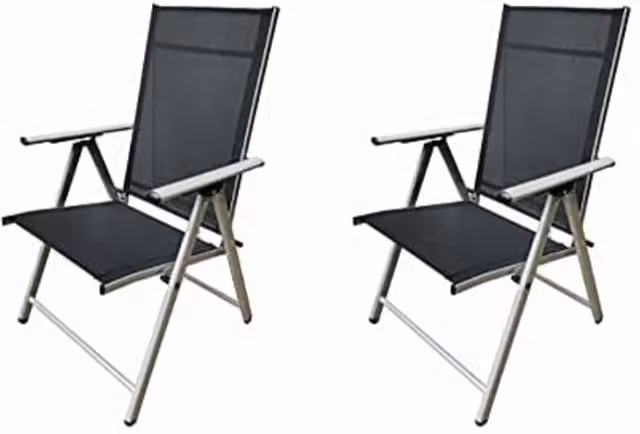 HyFive Modern Outdoor Garden Chair with Armrests in Black and Silver, 9-Position Adjustable High Back