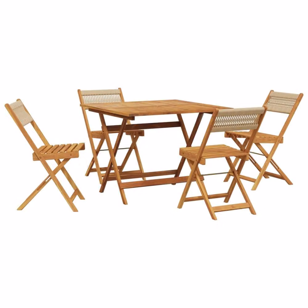 Berkfield Home 5 Piece Garden Dining Set in Beige Polypropylene and Acacia Wood – 2