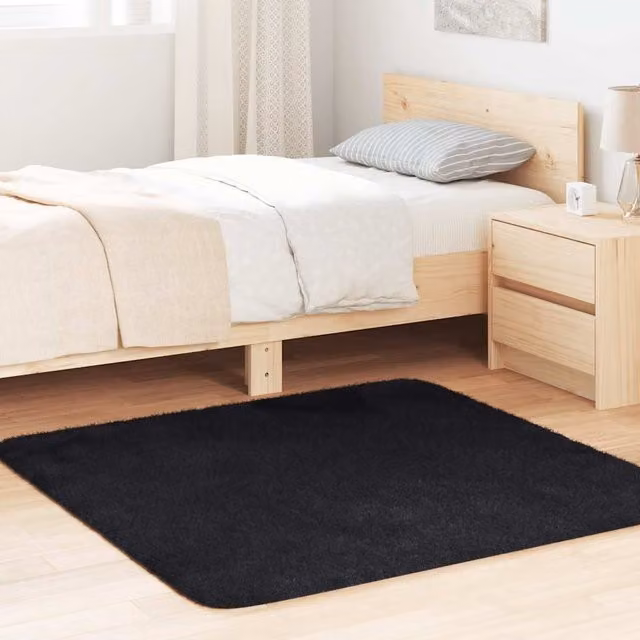 Berkfield Home NAVARRA Black Shaggy High Pile Polyester Square Rug W/D/H: 120 x 120 x 1 cm