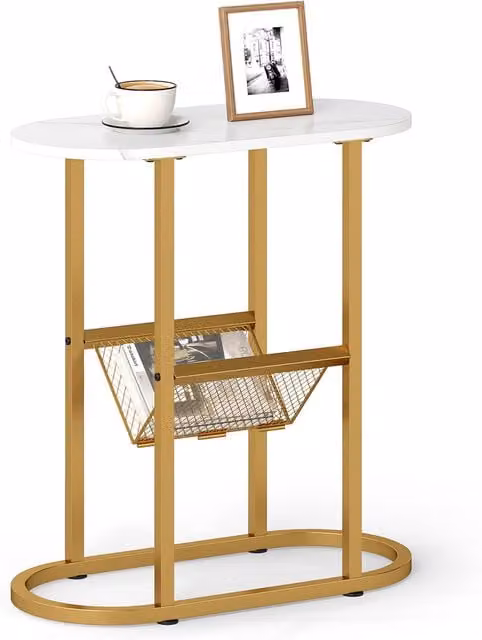 Costway Modern Oval End Table in White with Metal Legs