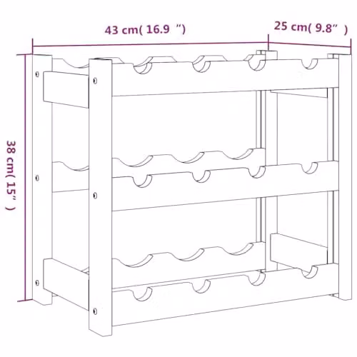vidaXL Black Solid Pine Wood Wine Rack for 12 Bottles, W/D/H: 43 x 25 x 38 cm – 3